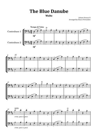 The Blue Danube - Double Bass Duet with Chord Notations (arr. Glauco Fernandes)