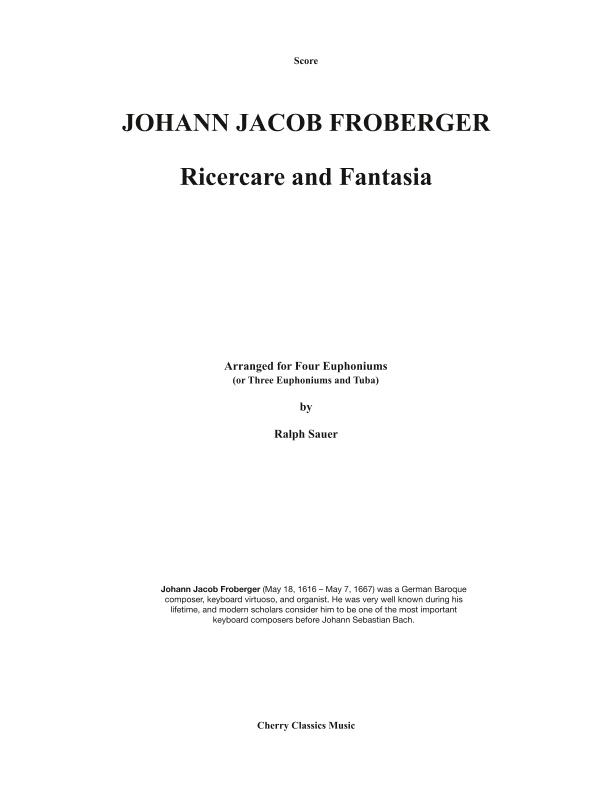 Ricercare and Fantasia for Euphonium Quartet (arr. Ralph Sauer)
