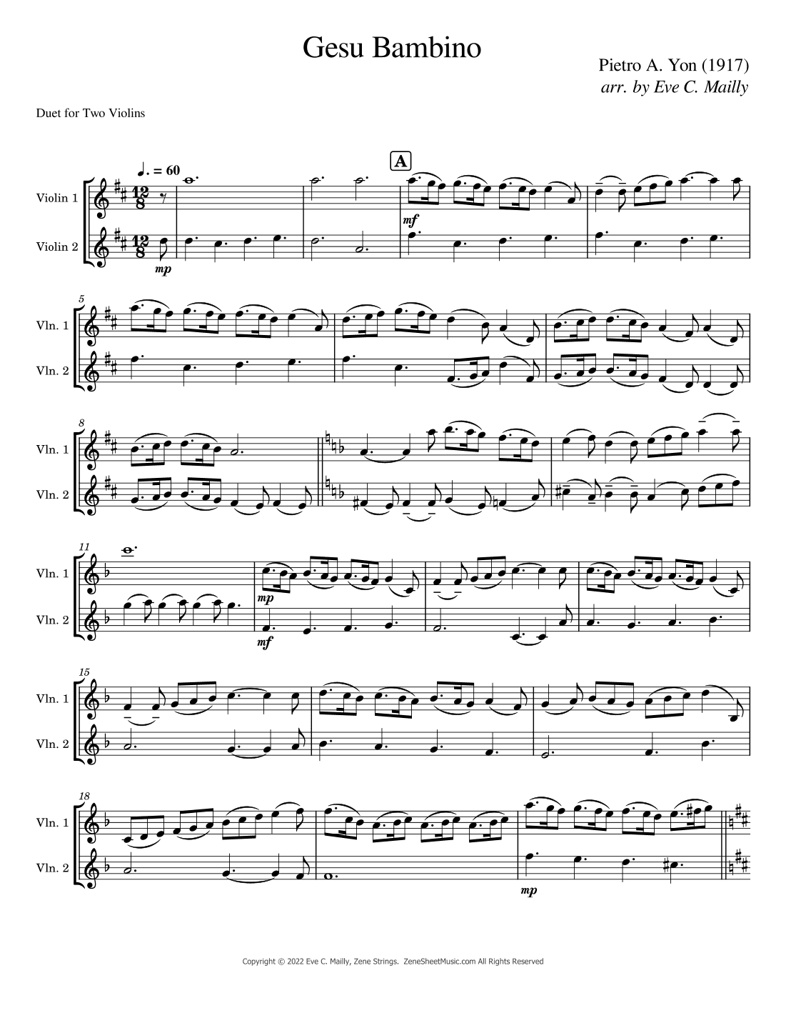 Gesu Bambino - Duet for Two Violins (arr. Eve C. Mailly - Zene Strings)