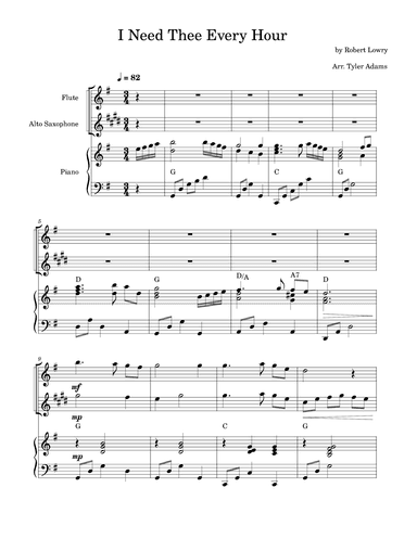 I Need Thee Every Hour (Flute and Alto Sax Duet with Piano) (arr. Tyler Adams)