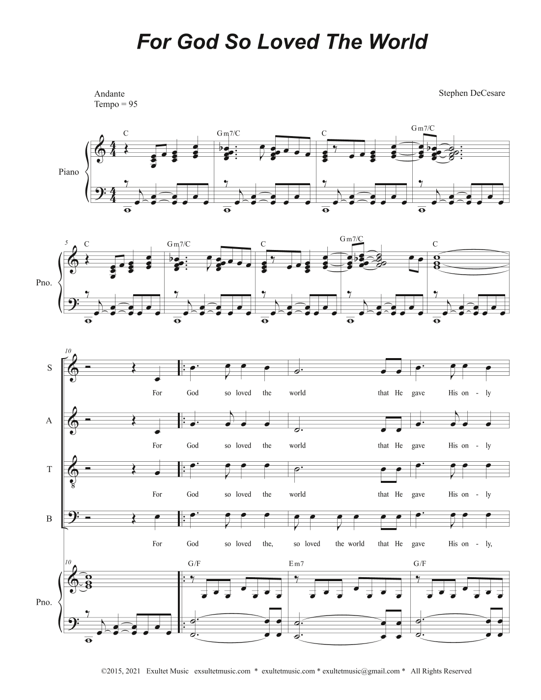 For God So Loved The World (Vocal Quartet - (SATB)