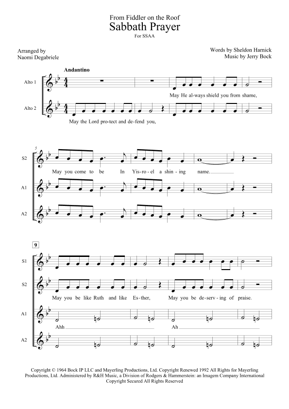 Sabbath Prayer (arr. Naomi Degabriele)