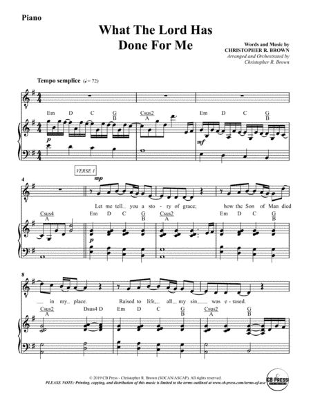 What The Lord Has Done For Me (Anthem) - Piano Accompaniment