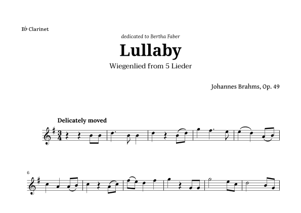 Wiegenlied (lullaby) by Brahms for Clarinet (arr. Langanho)