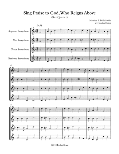 Sing Praise to God, Who Reigns Above (Sax Quartet) (arr. Jordan Grigg)