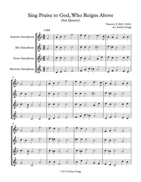 Sing Praise to God, Who Reigns Above (Sax Quartet) (arr. Jordan Grigg)
