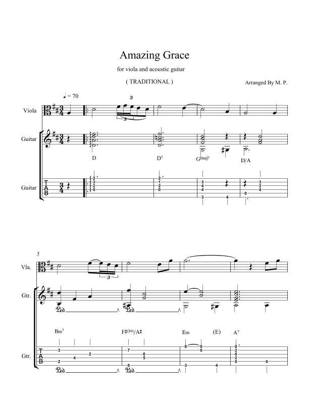 Amazing Grace - For Viola And Acoustic Guitar (arr. Milorad Petrovic)