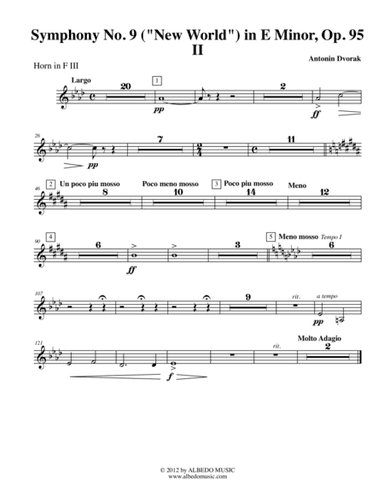 Dvorak Symphony No. 9, New World, Movement II - Horn in F 3 (Transposed Part), Op.95 (arr. Doug Clyde)