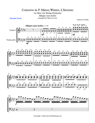 CONCERTO IN F MINOR - WINTER - by Vivaldi, L'Inverno, 1st Mov. (Allegro con molto), String Duo, Inte (arr. Sherry Lewis)