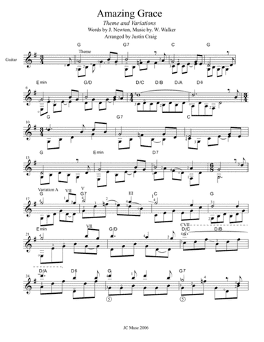 Amazing Grace Theme and Variations for Solo Guitar (arr. Justin Craig)