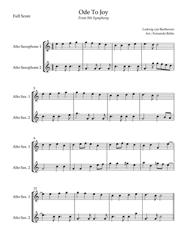 Ode To Joy (from Beethoven's 9th Symphony) for Alto Saxophone Duo (arr. Fernando Britto)