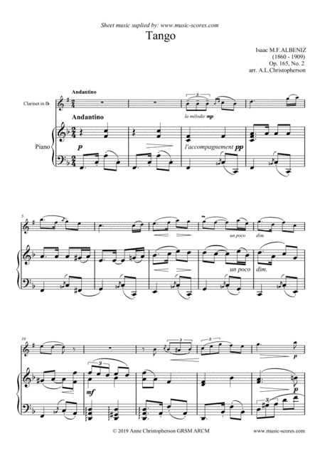 Tango - Clarinet and Piano (arr. Anne L Christopherson GRSM ARCM)