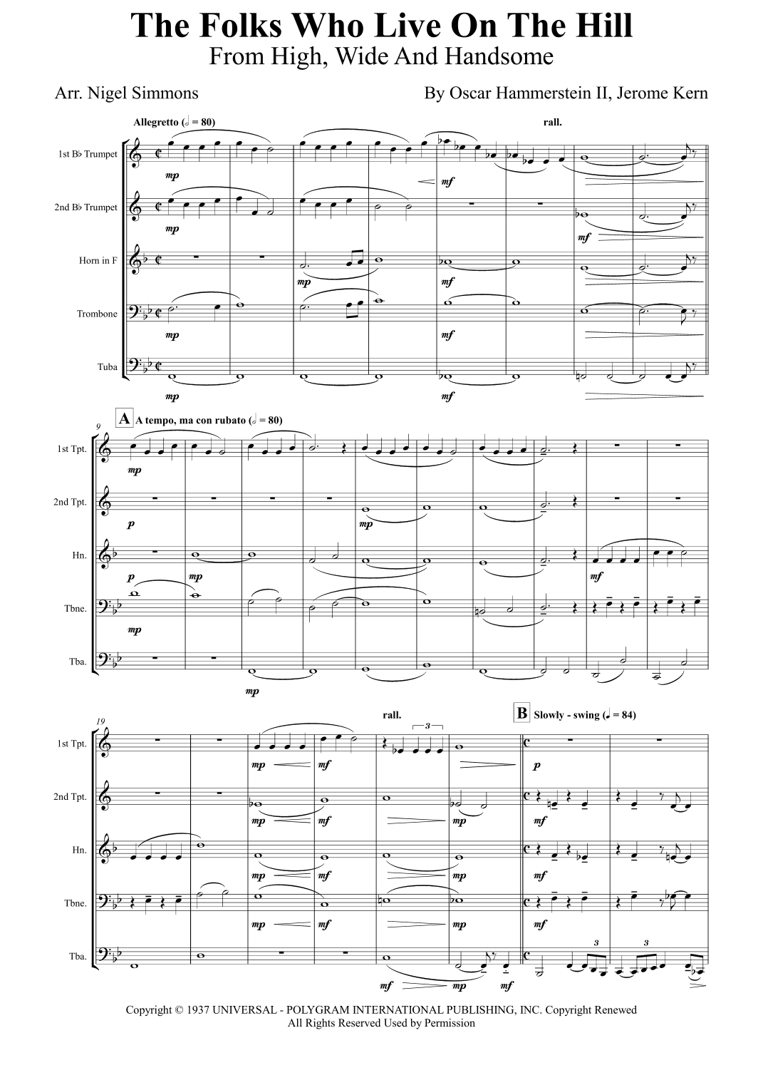 The Folks Who Live On The Hill (arr. Nigel Simmons)