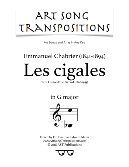 CHABRIER: Les cigales (transposed to G major) (arr. ArtSongTranspositions.com)