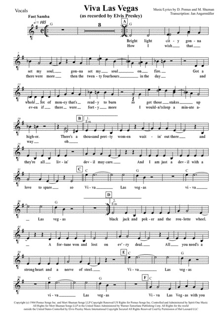 Viva Las Vegas  from VIVA LAS VEGAS (arr. Jan Angermüller)