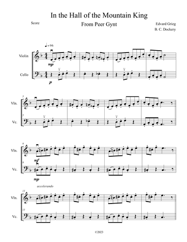 In the Hall of the Mountain King (Violin and Cello Duet) (arr. B. C. Dockery)