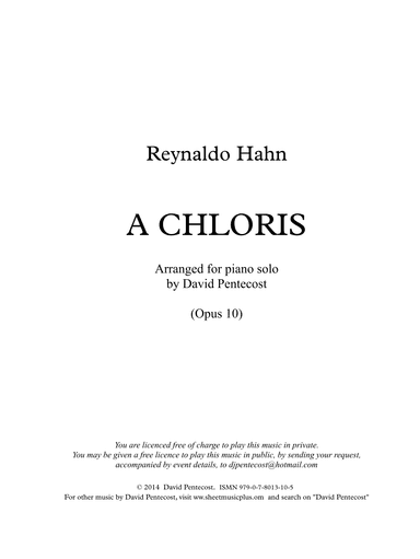 A Chloris (arr. David Pentecost)