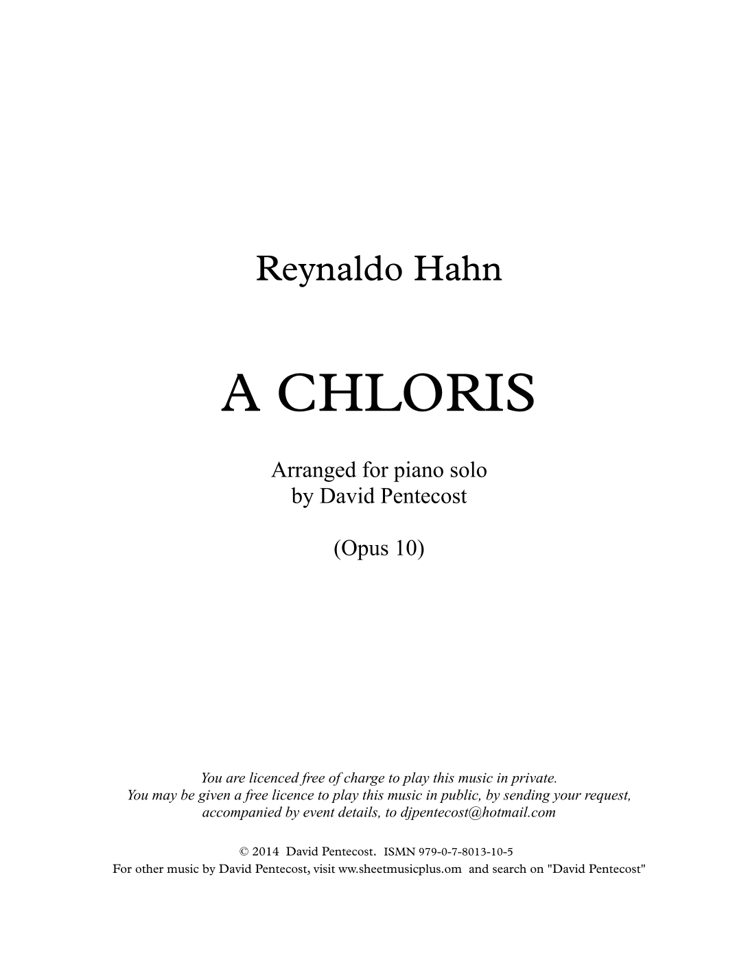 A Chloris (arr. David Pentecost)