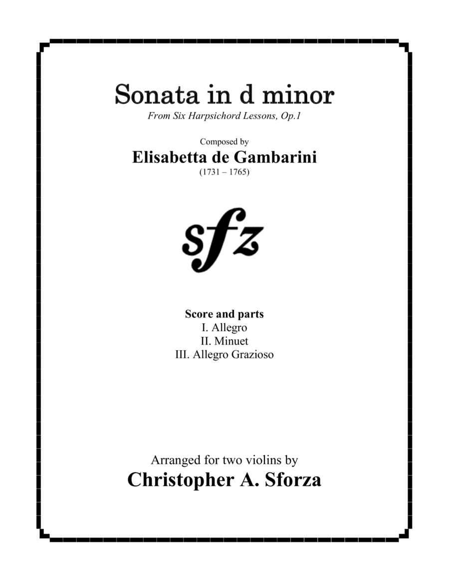 Sonata in d minor, Op. 1, no.6 (arr. Christopher A. Sforza)