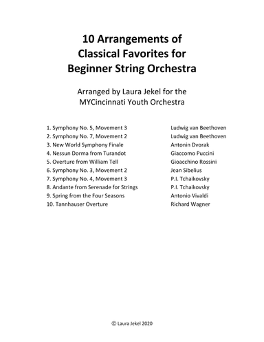 10 Arrangements of Classical Favorites for Beginner String Orchestra (arr. Laura Jekel)