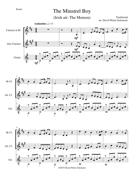The Minstrel Boy (The Moreen) for B flat and Alto clarinets and guitar (arr. David Warin Solomons)
