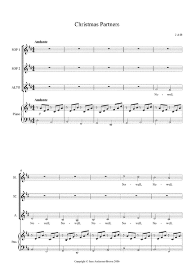 Christmas Partners - Pachelbel Canon with The First Nowell and Jolly old St Nicholas.  SSA and Piano (arr. Jane Anderson-Brown)