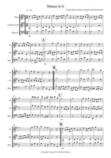 Minuet in G by Bach for Wind Trio (arr. David Burndrett)