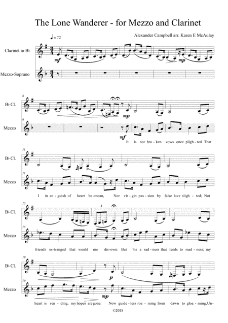 The Lone Wanderer - Mezzo Soprano and Clarinet (arr. Karen E McAulay)