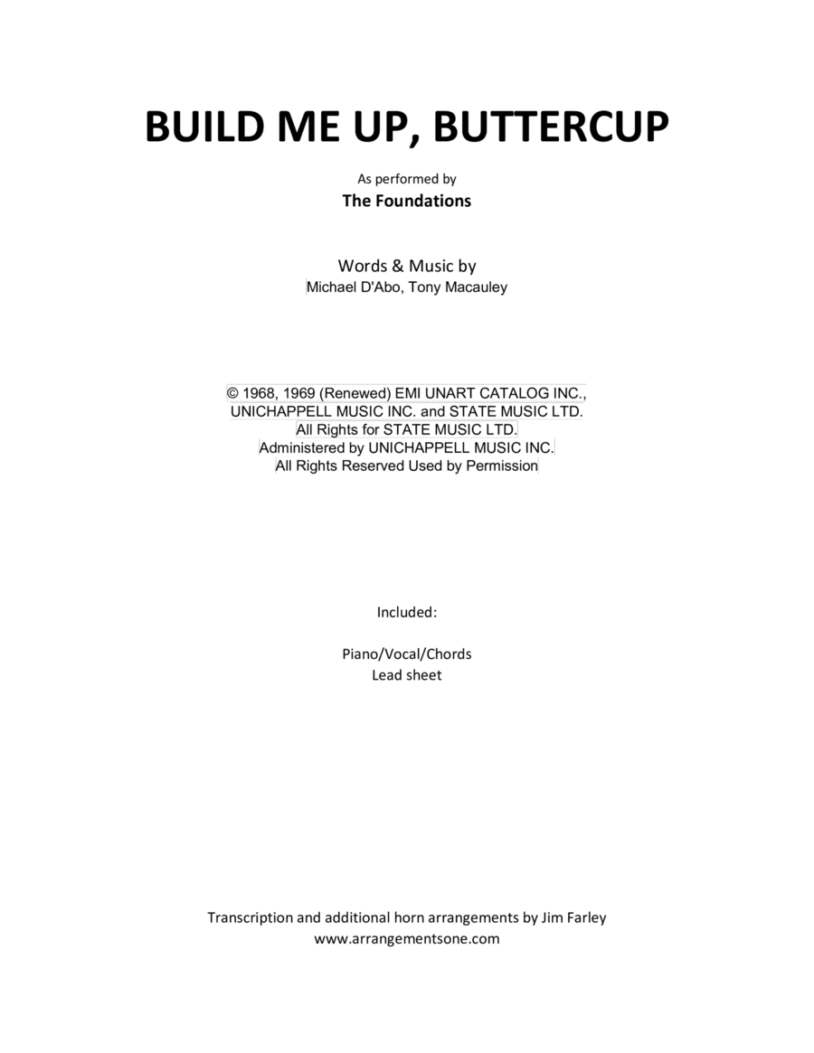 Build Me Up, Buttercup (arr. Jim Farley www.arrangementsone.com)