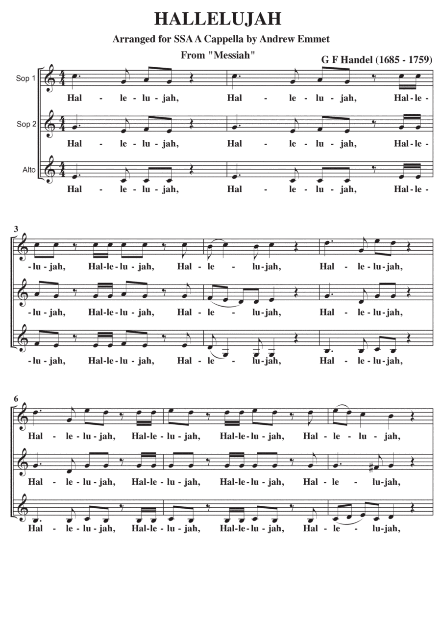 Hallelujah (Handel) A Cappella SSA (arr. Andrew Emmet)