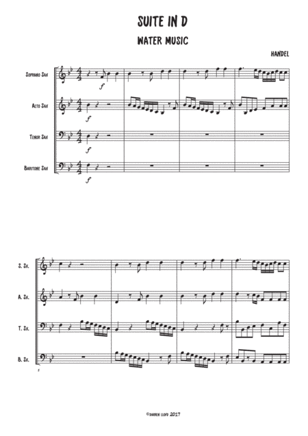 Handel's Water Music (Suite in D) Saxophone Quartet (arr. Darren Lloyd)