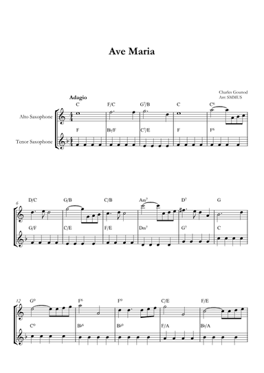 Ave Maria (Bach-Gounod) in Eb Major for Alto e Tenor saxofone With Chords (arr. SMMUS)