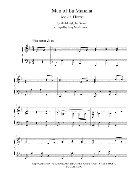Man Of La Mancha (reprise) (arr. Betty May Hansen)