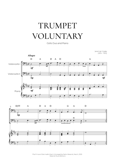 Trumpet Voluntary (Cello Duo and Piano) - Jeremiah Clarke (arr. Pedro Merendi)