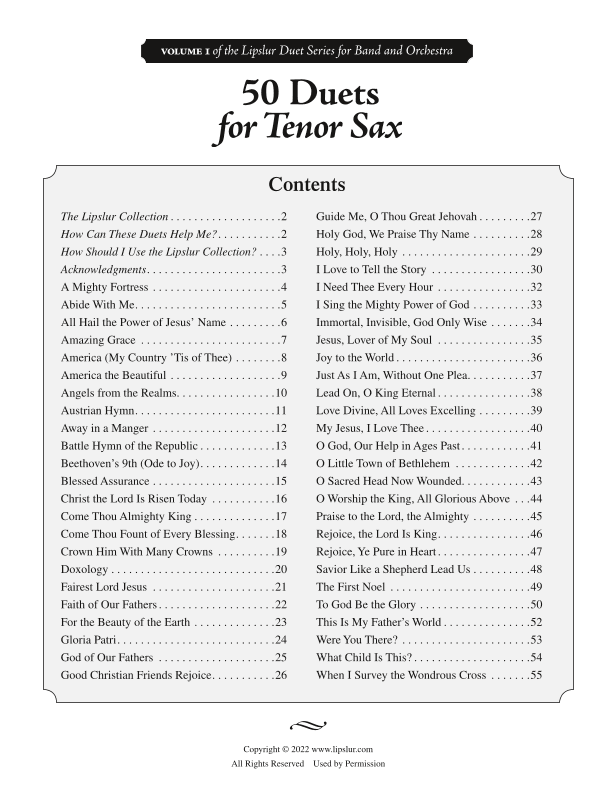 50 Duets for Tenor Sax (arr. Joseph Schoonmaker - www.lipslur.com)