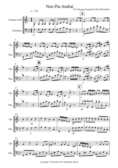 Non Più Andrai for Trumpet and Trombone Duet (arr. David Burndrett)