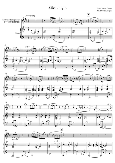 Silent night - INTERMEDIATE (soprano sax & piano) (arr. David Kocijan)