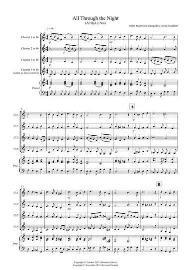 All Through the Night (Ar Hyd y Nos) for Clarinet Quartet (arr. David Burndrett)