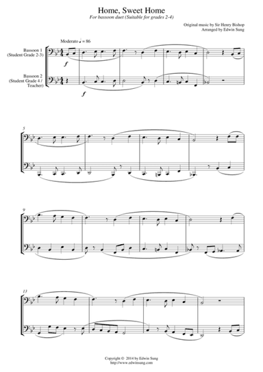 Home, Sweet Home (for bassoon duet, suitable for grades 2-4) (arr. Edwin Sung)