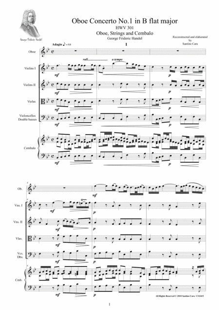 Handel - Oboe Concerto No.1 in B flat major HWV 301 for Oboe, Strings and Cembalo (arr. Santino Cara)