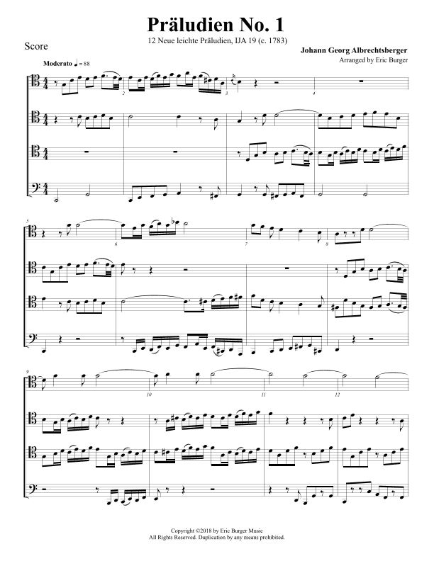 Präludien No. 1 for Trombone or Low Brass Quartet (arr. Eric Burger Music)