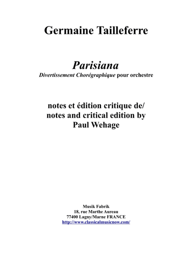 Germaine Tailleferre : Parisiana for orchestra : study score - Score Only