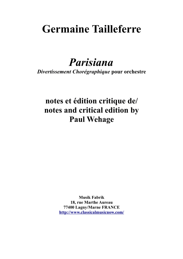 Germaine Tailleferre : Parisiana for orchestra : study score - Score Only