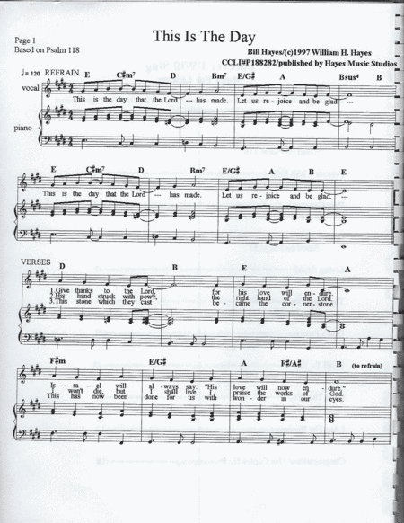 Psalm 118:  This Is The Day (song version - piano/vocal)