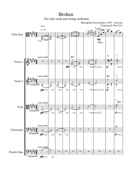 Broken -  for solo viola and string orchestra | Score