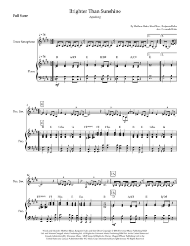 Brighter Than Sunshine (arr. Fernando Britto)