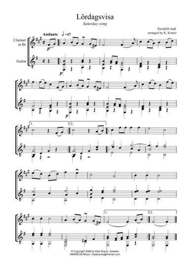 Lördagsvisa (Saturday Song) for clarinet in Bb and guitar (arr. K. Krantz)