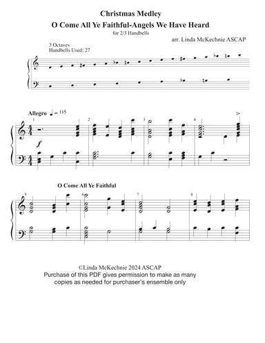 Christmas Medley with O Come all Ye Faithful and Angels We Have Heard on High- handbell arrangement