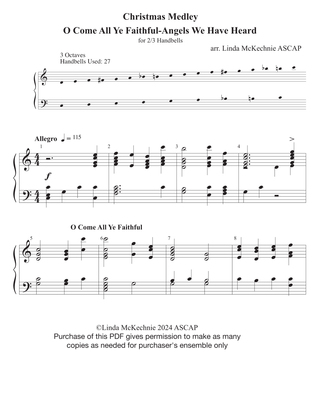 Christmas Medley with O Come all Ye Faithful and Angels We Have Heard on High- handbell arrangement