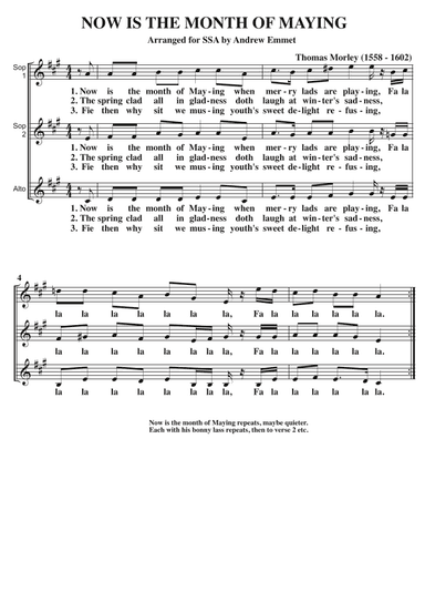 Now Is The Month Of Maying A Cappella SSA (arr. Andrew Emmet)